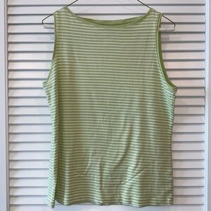 Talbots Cotton Tank Size Large Petite Green/White Stripe